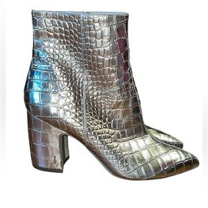 Sam Edelman block heeled ankle booties snake print gold size 7 pointed toe club